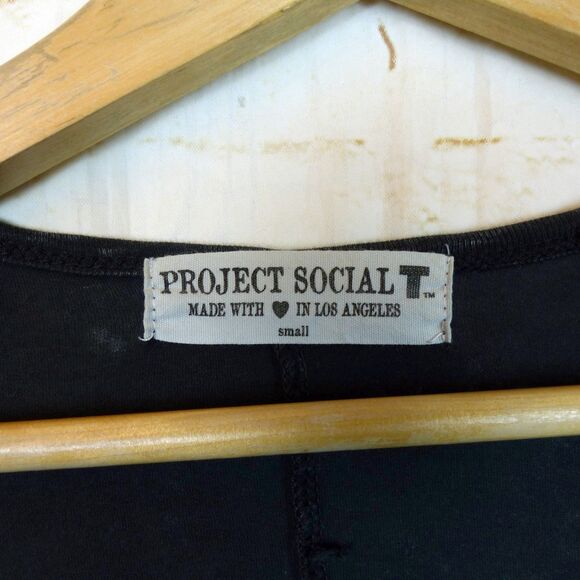 Project Social T Shirt Women S Relaxed Black Paisley Long Sleeve USA Boho Rock - Picture 9 of 11